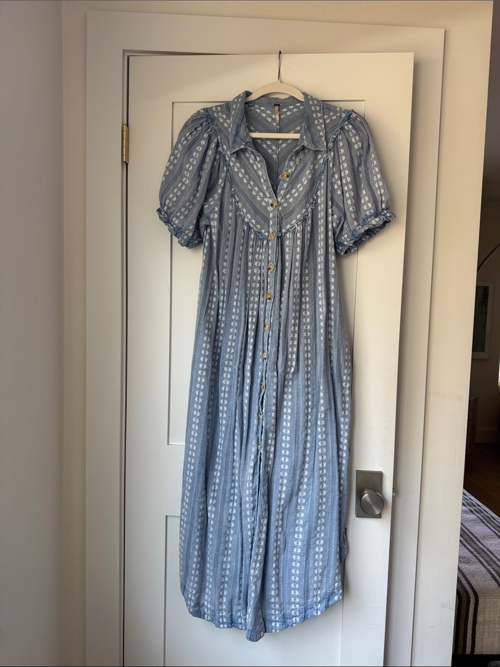 Free People Light Blue Striped Floral-Print Midi Dress